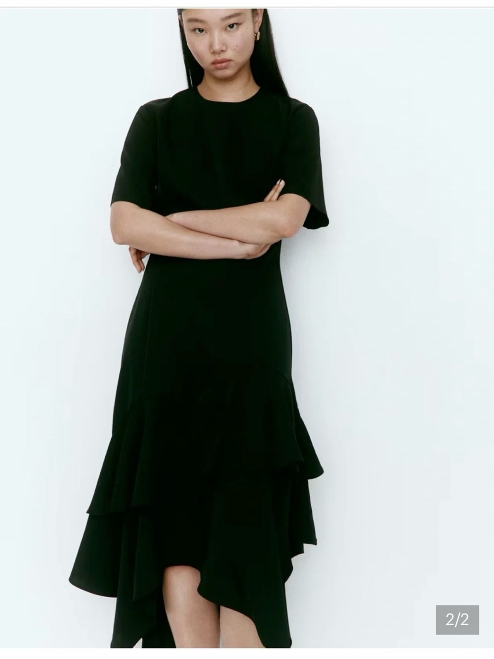 H&M Black High-Low Tiered Short Sleeve Dress